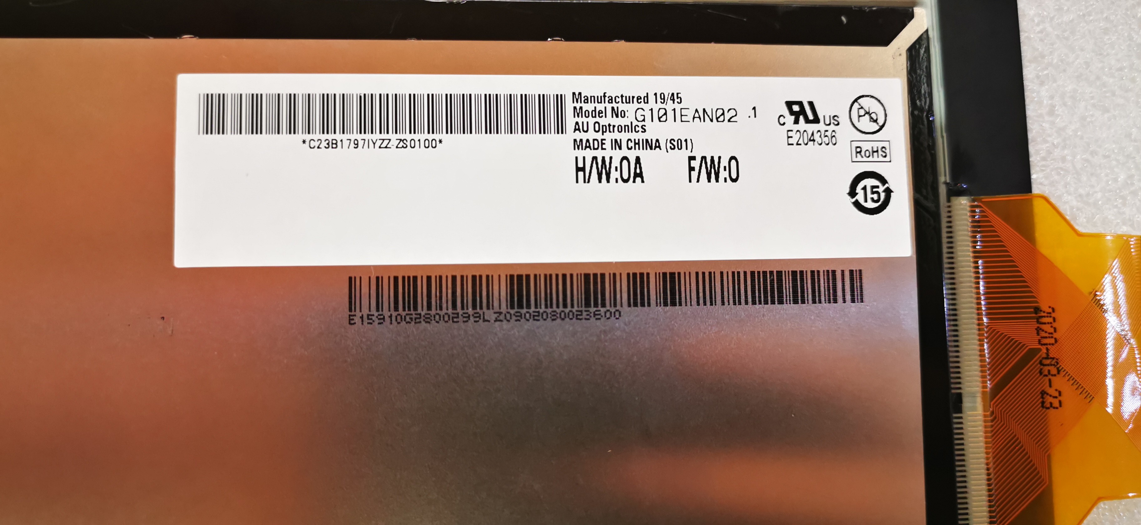 G101EAN02.1 1280×800 10.1 Inch AUO LCD Panel For Tablet PC