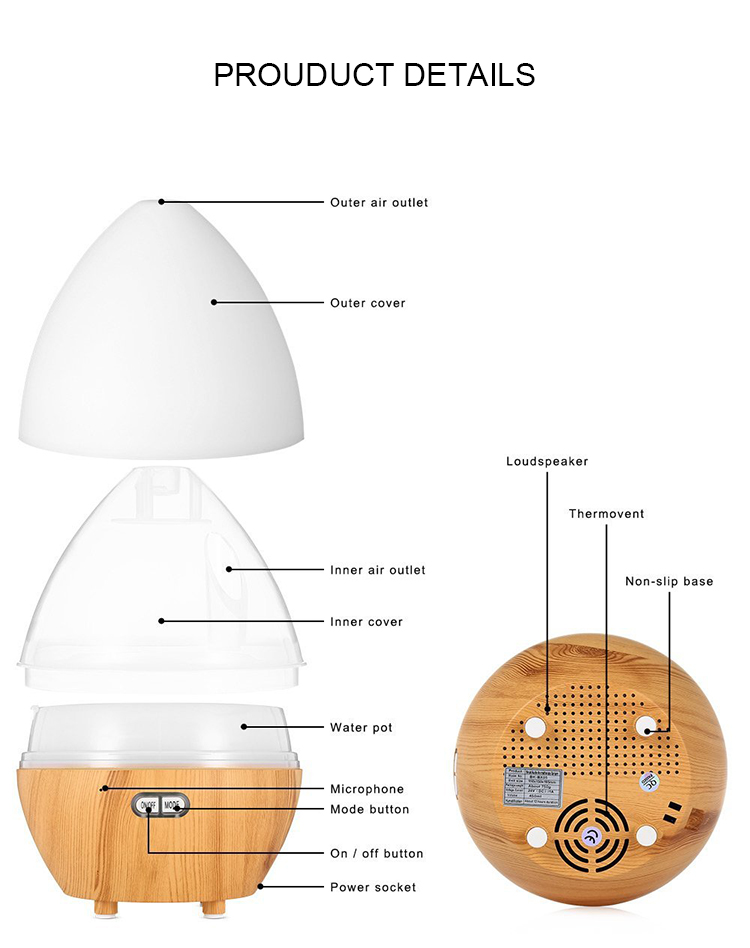Bluetooth & App Audio Ultrasonic Cool Mist Humidifier Egg Shape With Colorful Lights