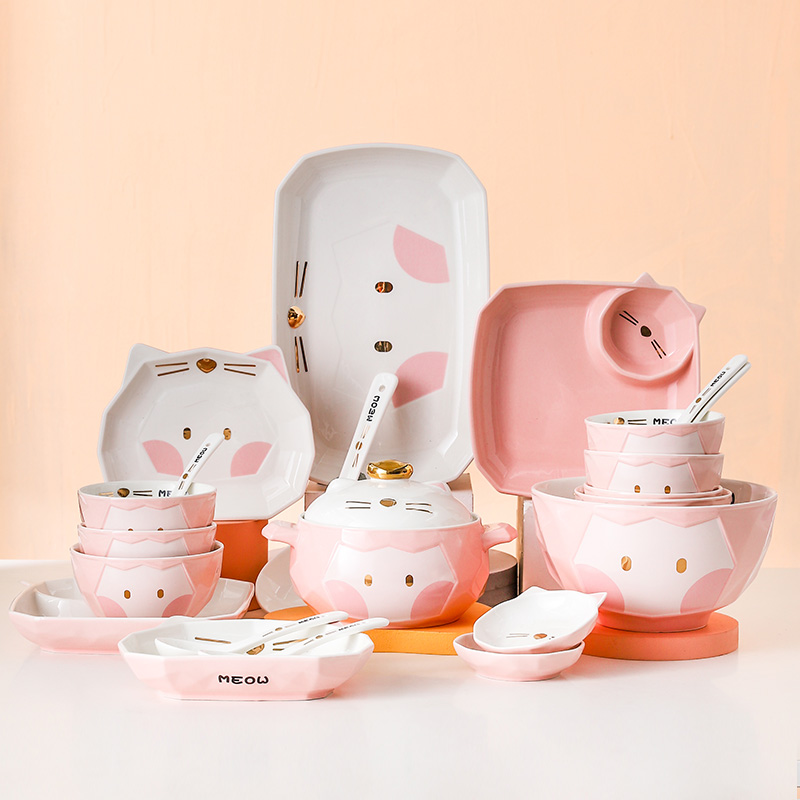 Nordic Cartoon Ceramic Tableware Set Bowl Plate For Home Dinner Sustainable
