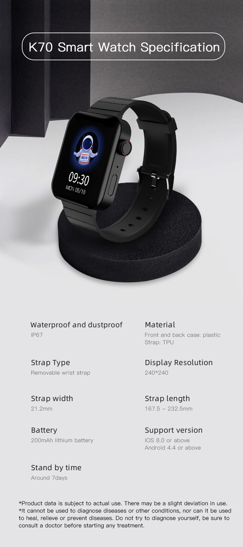 1.54 LCD Full Touch SmartWatch 44mm Steel 20 Body Temperature Bracelet Multi Sport Mode