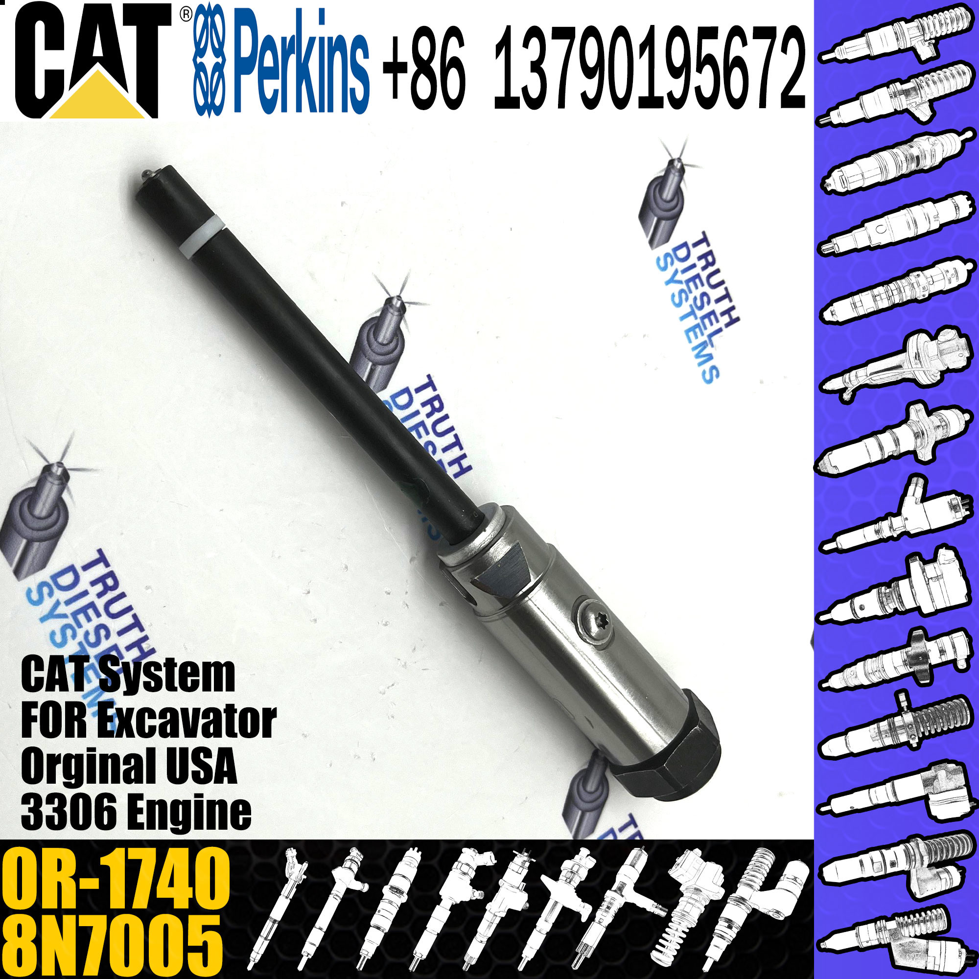 Fuel Injector 8N7005 0R-1740 0R-3418 For Caterpillar Excavator Engine 3304 3304B 3306B 3306