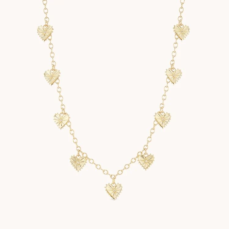Trendy 14K Gold Plated Fashion Multi Heart Shaped Charm Women's Brass Necklace