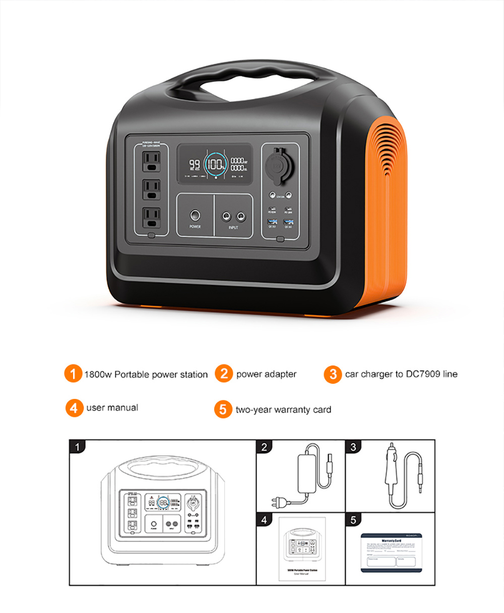 EU 1800W Outdoor Solar Portable Power Station For Camping With Panel