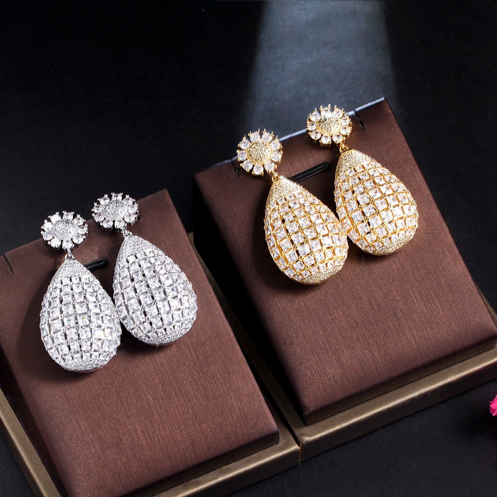 Fashion europe style women zircon earrings colorful cz stone Waterdrop earrings for lady trendy jewelry for wedding