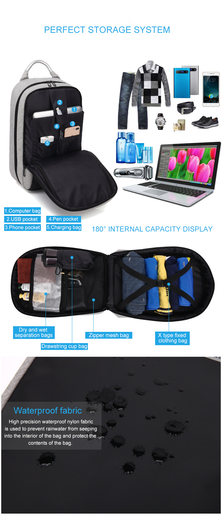 16 Litre Laptop Compartment Anti Theft School Backpack 30*12*45cm