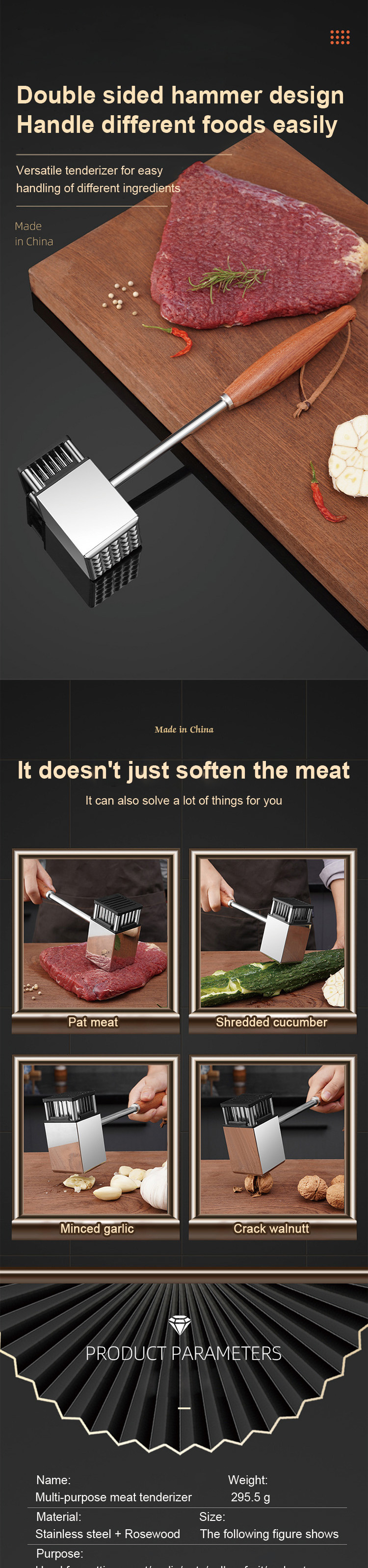 Hot 36-Blade Manual Meat Tenderizer Durable Kitchen Tool for Tenderizing Steak Turkey