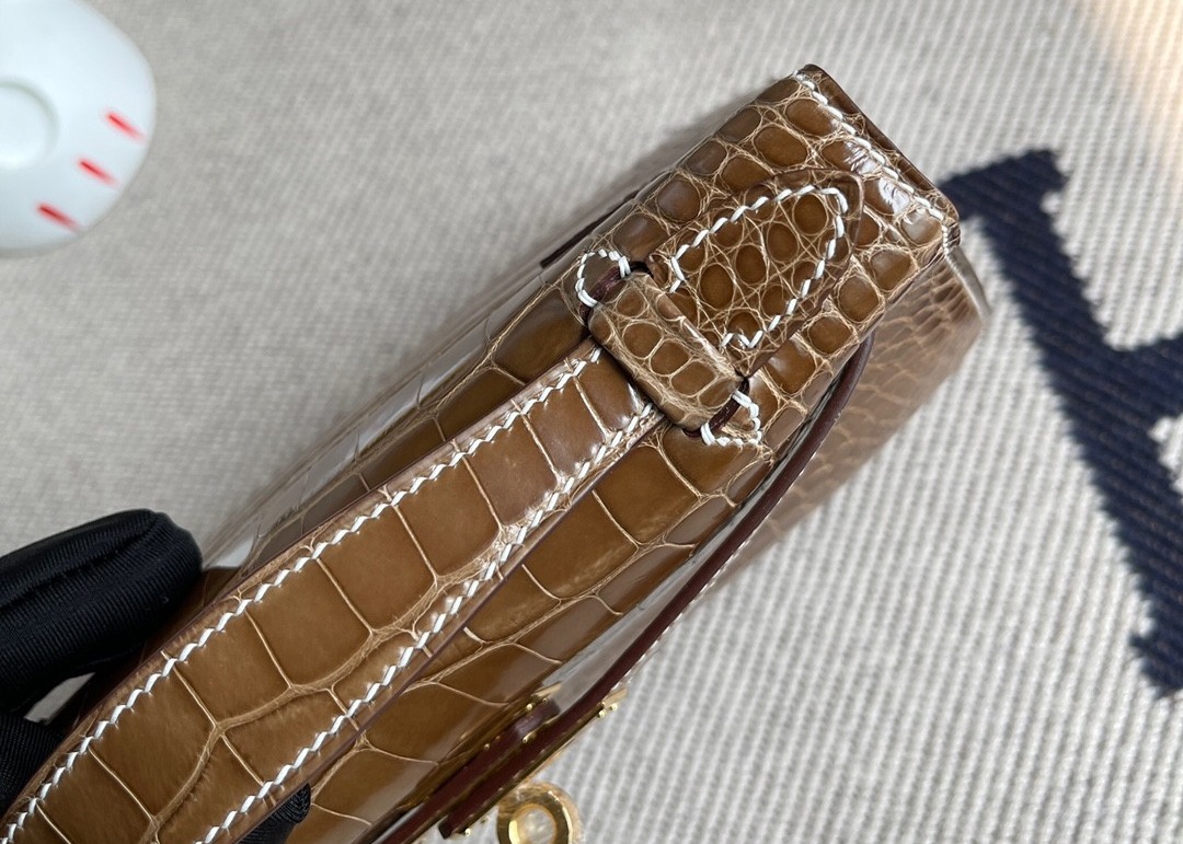 22cm Crocodile Leather Handbags , Tobacco Leather Square Bag