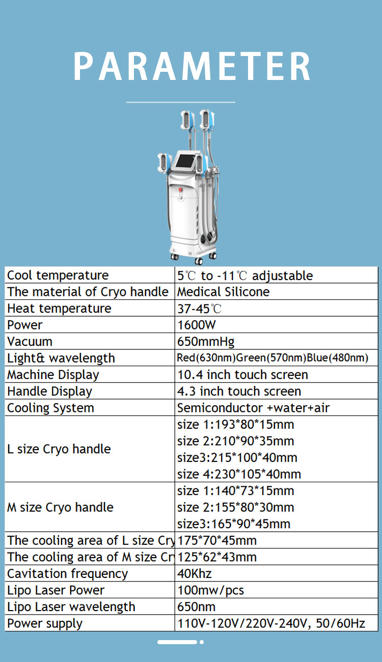 LF-265A 5 Cryo Handles 360 Cryolipolysis vacuum cavitation rf lipo laser Slimming Machine with Reduce Double Chin handle
