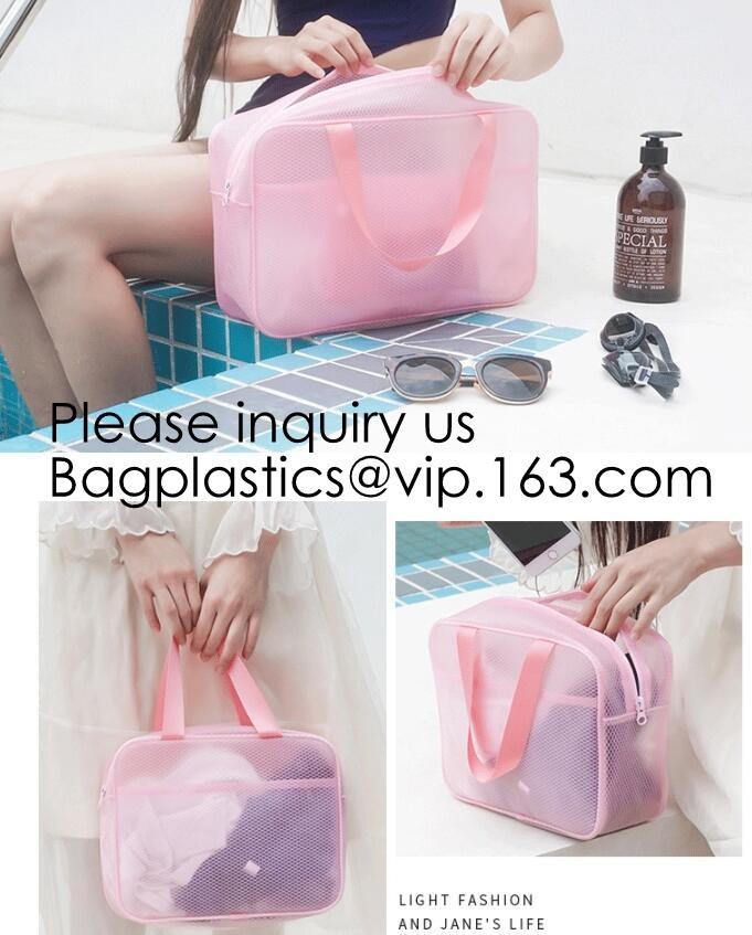 Clear Zipper Pouch with Strap Makeup Bag PVC Cosmetic Pouch,Printing Clear k Cosmetic PVC Pouch, bagease, bagplast