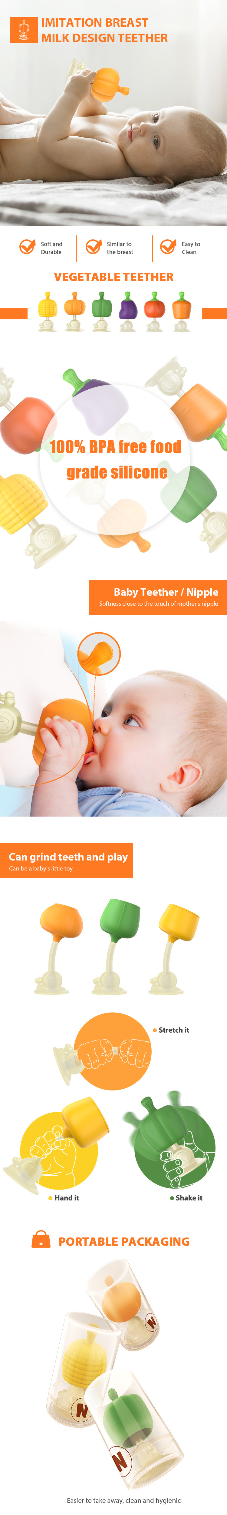 Baby Nipple Silicone Teether Pacifier Food Grade BPA Free With Cover Box