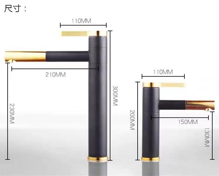 Waterfall Black Basin Faucet With Golden Handle Hot And Cold Mixer