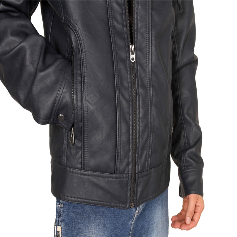 Men'S High Quality PU Coats Hooded Jacket Plush Fur Coat keep warm Windbreak