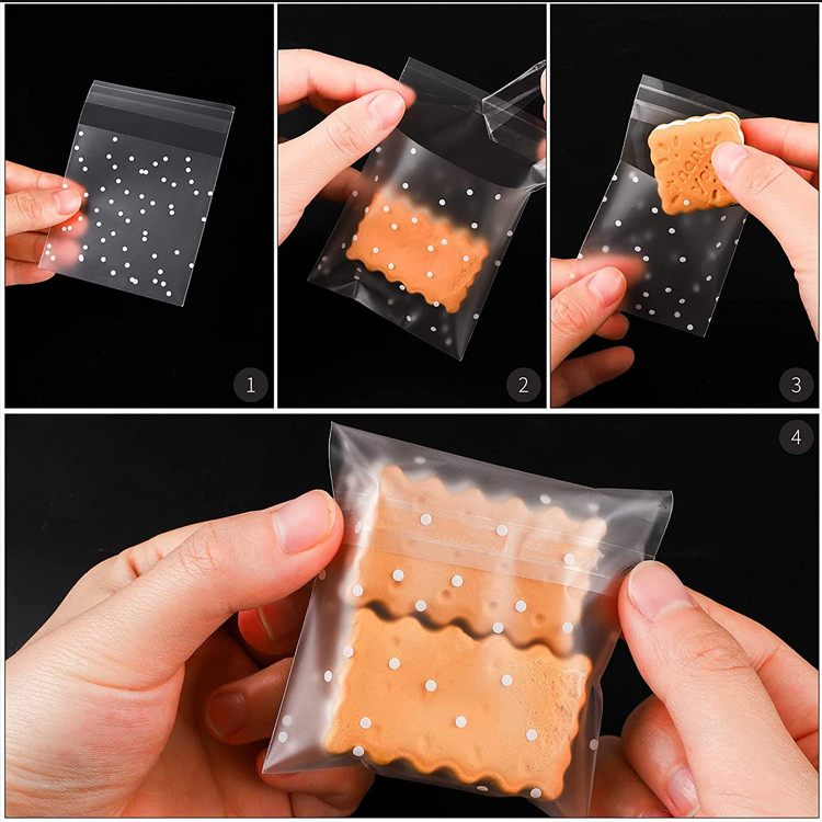 7x7cm Self Adhesive Clear Opp Bag , Banquets Polka Dot Candy Bags