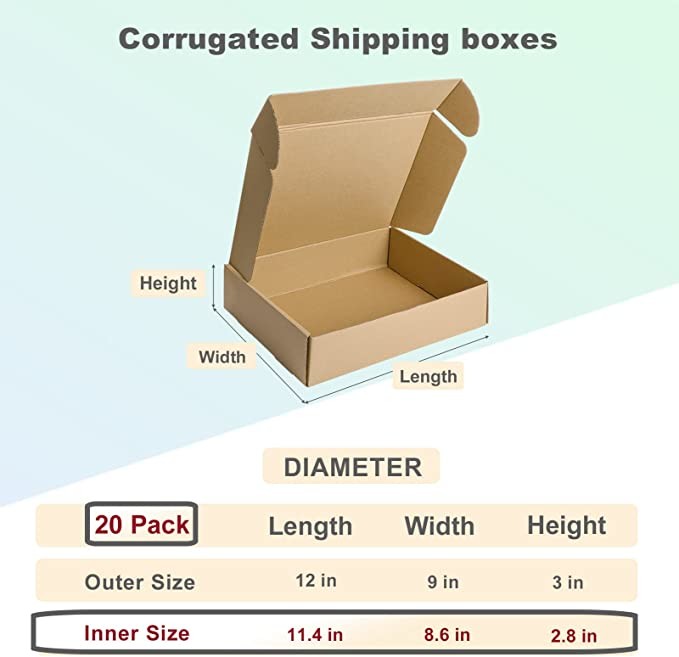Small Corrugated Cardboard Boxes For Packing Literature Mailer 12x9x3 Inches