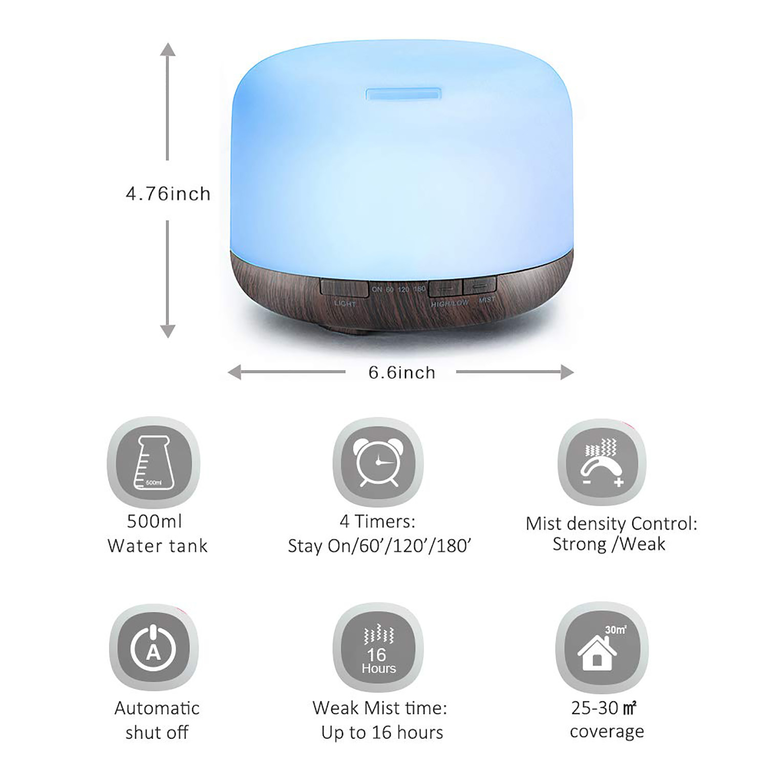 Ultrasonic Wood Grain Aromatherapy Diffuser Waterless Auto Shut Off Air Humidifier