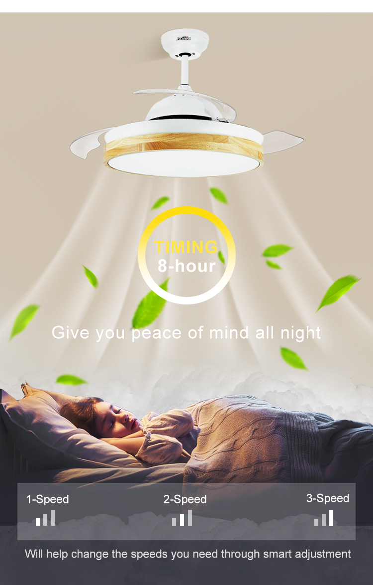 Modern Design Metal Acrylic LED Ceiling Fan with Hidden Blade and Color Crystal Light