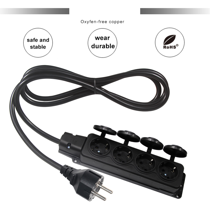 Europe Schuko Cords Adapter Type F plug Cable Power socket 4x outlets Eu Extension Cord
