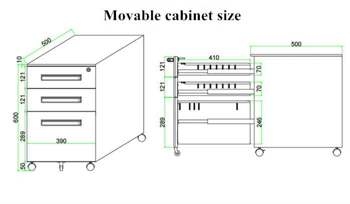 0.4mm To 1.0mm 3 Drawer Lockable Filing Cabinet ISO9001