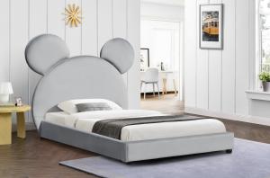 China Bear Shape Upholstered Platform Children Bed Frame Light Grey Velvet on sale