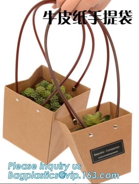 Recycled Fashion Design Flat Paper Handle Kraft Gift Bag Flower Carrier Bag