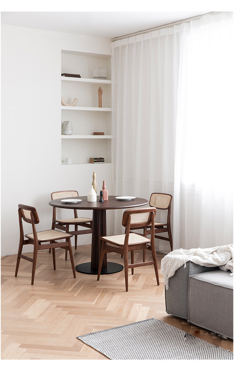 Nordic simple solid wood dining table and chair combination home living room multifunctional small apartment round dinin