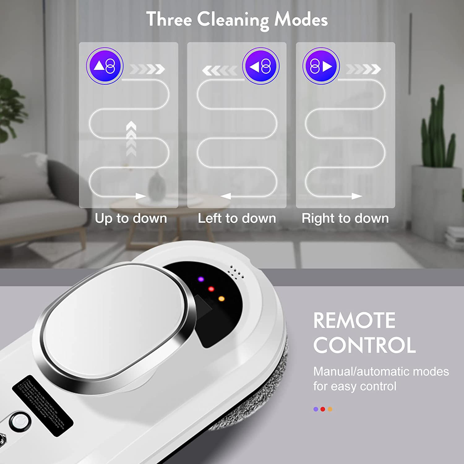 2.8KPa Strong Suction Electric Window Cleaner Robot 5mins/M2 Window Cleaning Robot Cordless