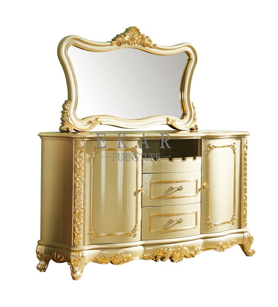 Wooden Gold Luxury Antique Sideboard Cabinet With Drawer LF-578