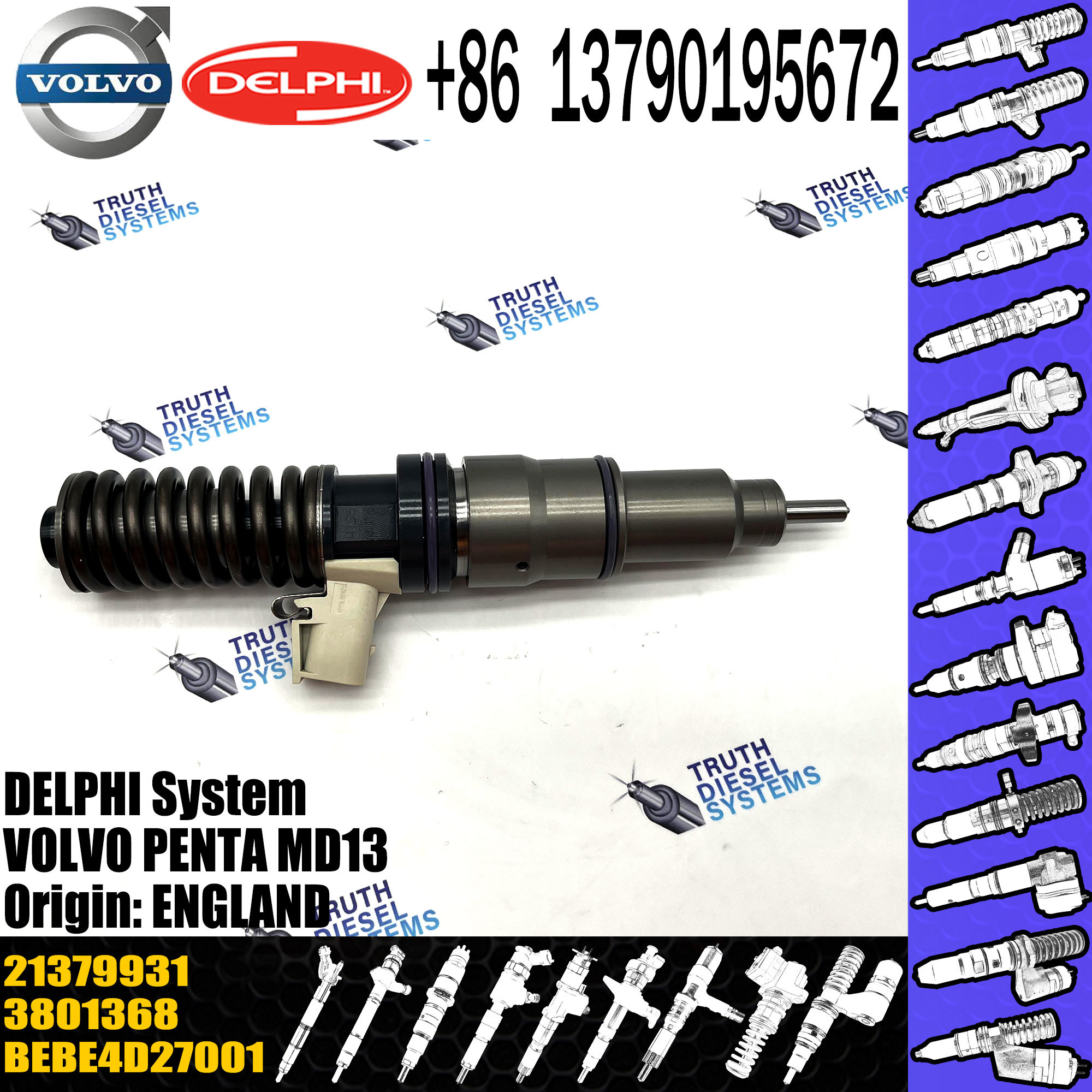 Diesel engine common rail fuel injector 21379931 VOE21379931 BEBE4D27001 for diesel engine MD13