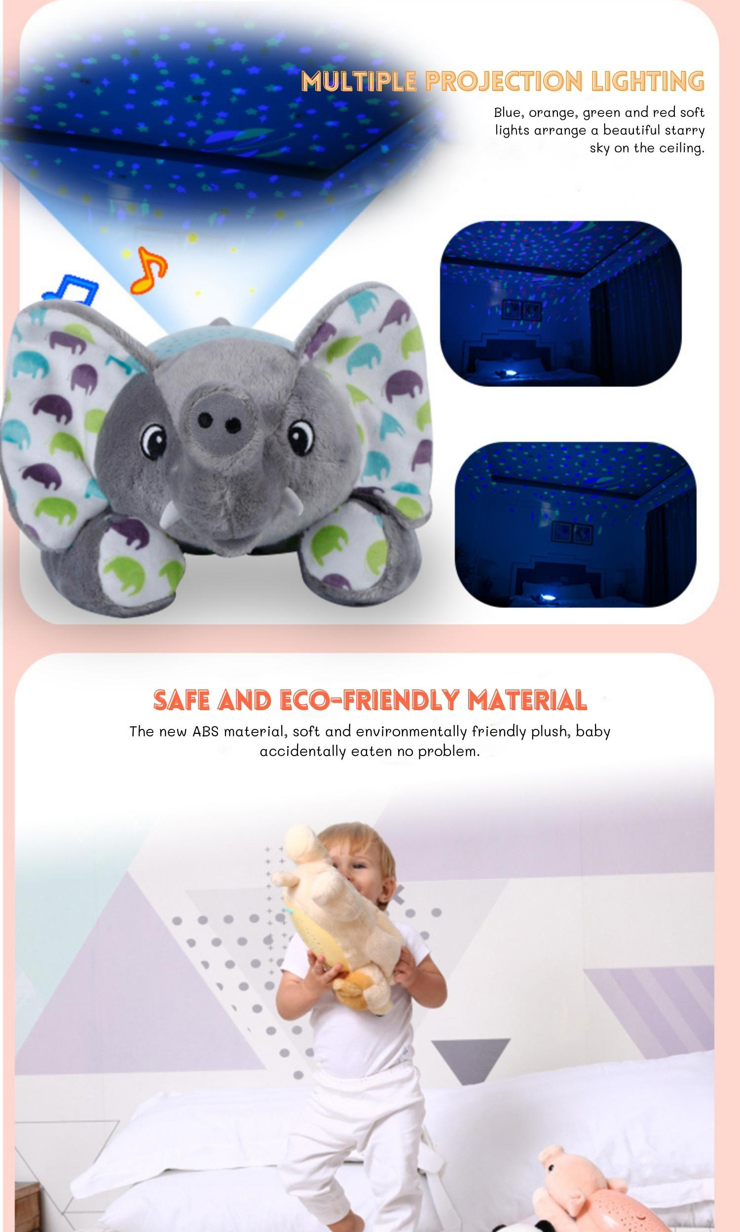 Age Range 2-4 Years Custom Made Soft Elephant Plush Toys With Projection Light