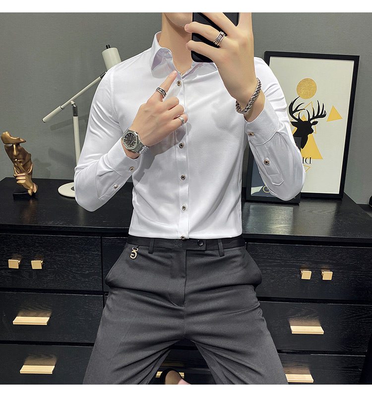Long-Sleeved Custom Formal Shirt For Men Printed Polyester Cotton Slim Fit Casual Shirt
