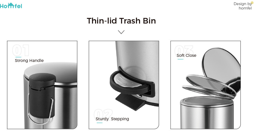 Household Foot Pedal Stainless Steel Trash Bin with Rolling Cover 3L 5L 8L 12L 20L 30L