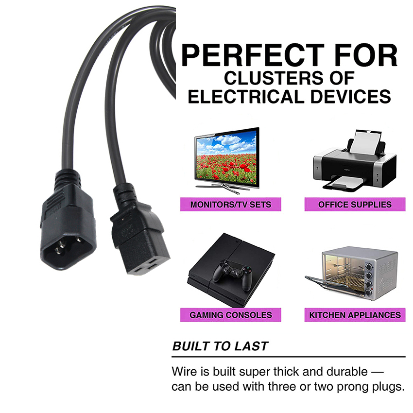 16 Amp AC Power Cable Industrial C14 Plug VDE Power Cord 15A 250V 14AWG