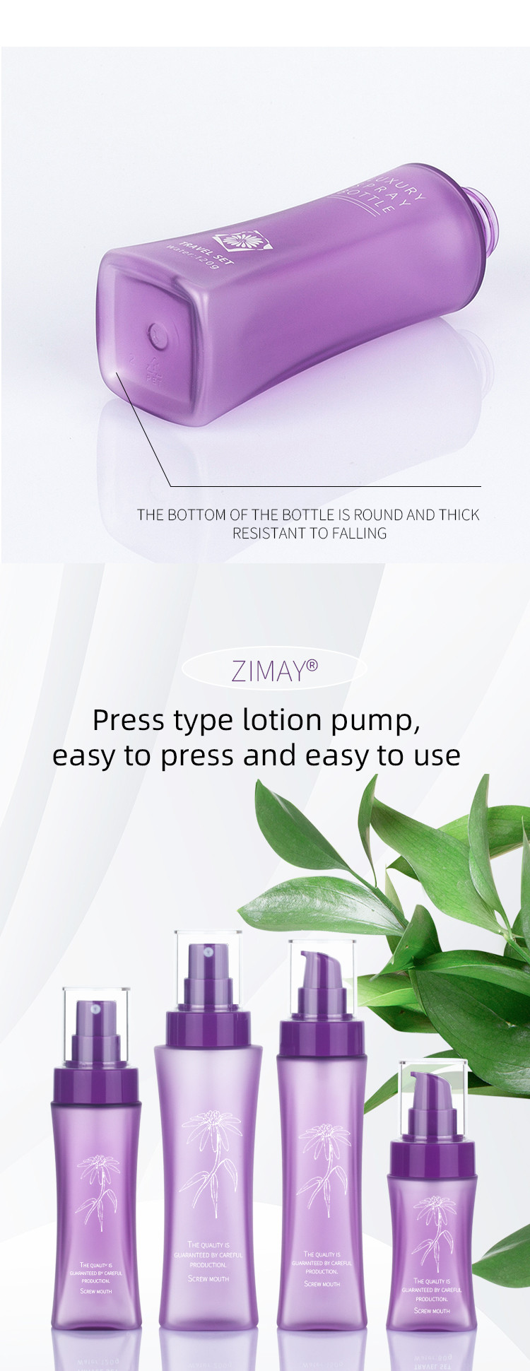 Matte Purple Clear Plastic Frosted Round Cosmetic Lotion Bottle With Press Pump