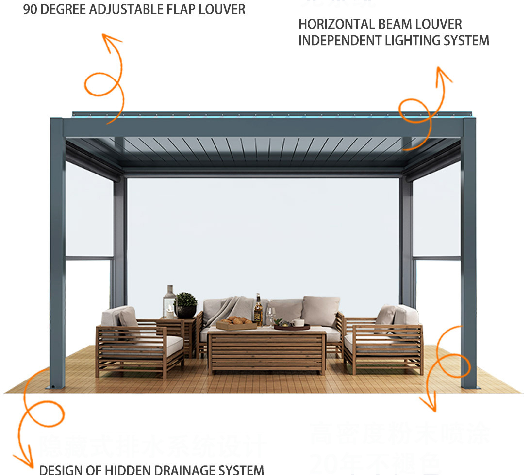 Intelligent outdoor aluminum alloy electric louver gazebo courtyard garden courtyard Home pavilion Outdoor sun room