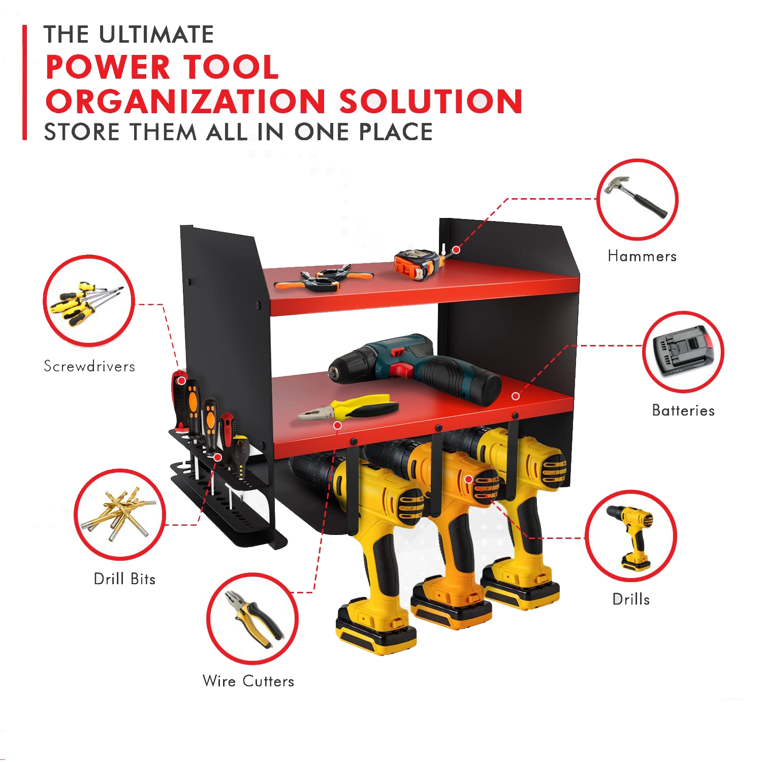 Wall Mounted Metal Material Drilling Power Tool Storage Rack for Furniture Hardware