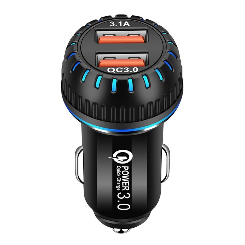 Portable 3.1A Dual Port Car Charger USB Adapter QC3.0 With Led 63*30mm