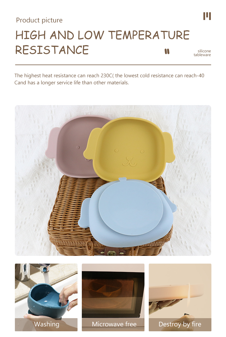 Dog Shape Toddler Silicone Plates Food Grade Non Toxic Eco Friendly