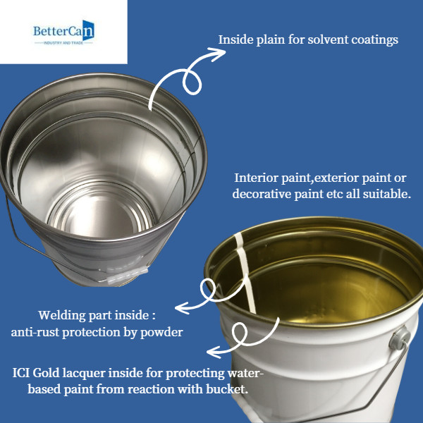 Metal Exterior Paint Can , Empty 5 Gallon Steel Pail With Lid