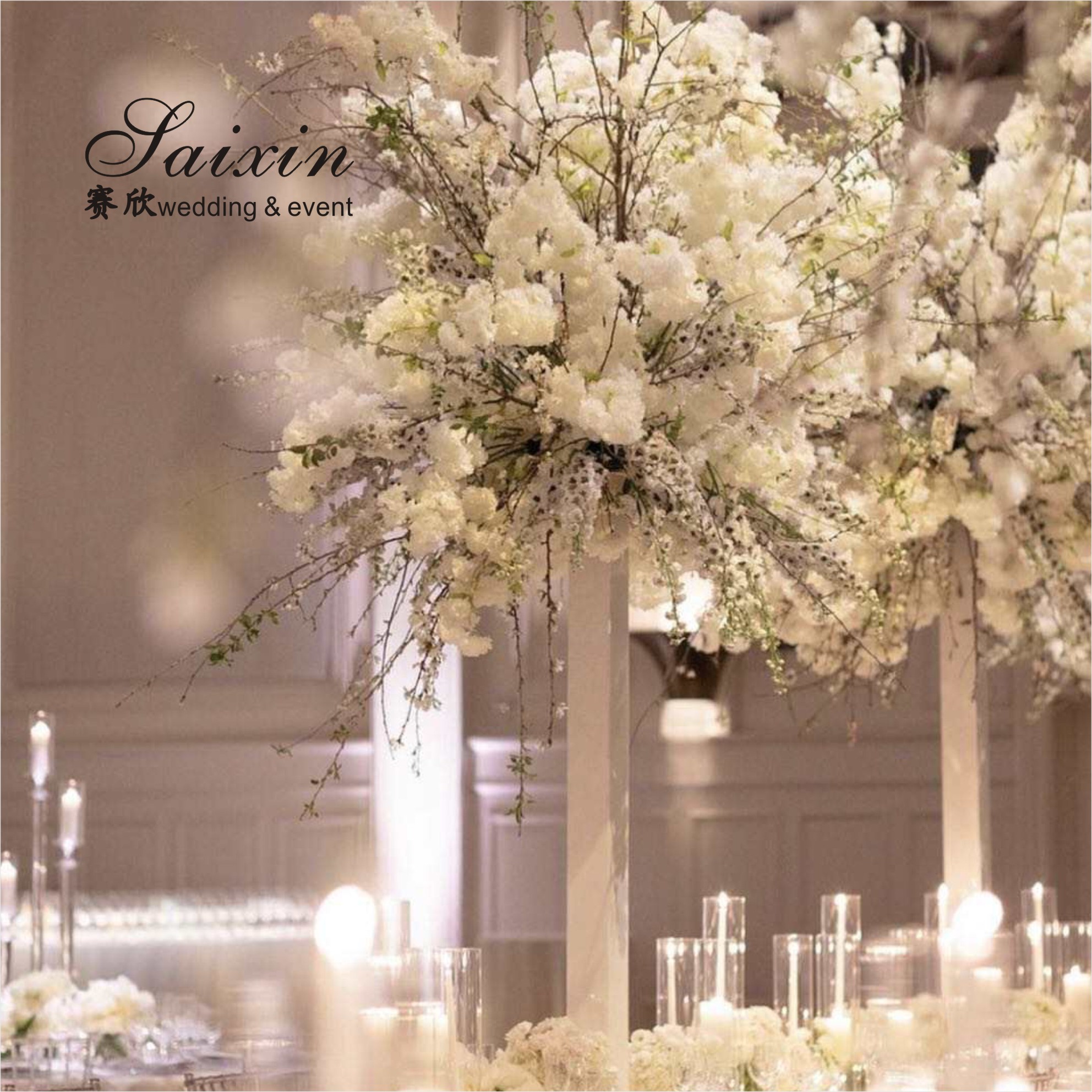 ZT-564 Luxury high White Pillar tree stand acrylic flower arrangement stands wedding table decoration