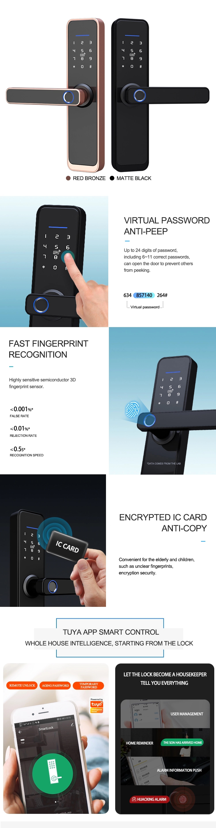 Tuya APP Door Lock Smart Fingerprint Door Lock For Bedroom