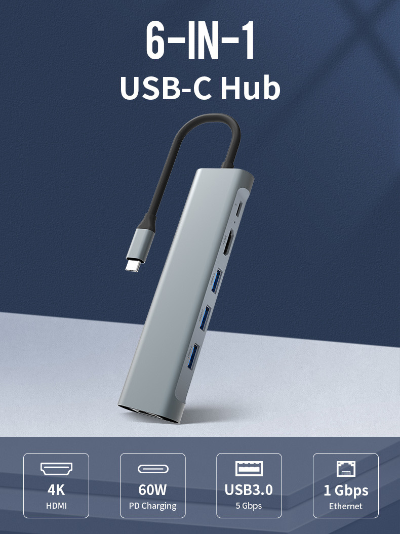 MacBook Pro / Air Ipad Pro USB C Adapter 6 In 1 With 4K HDMI Output