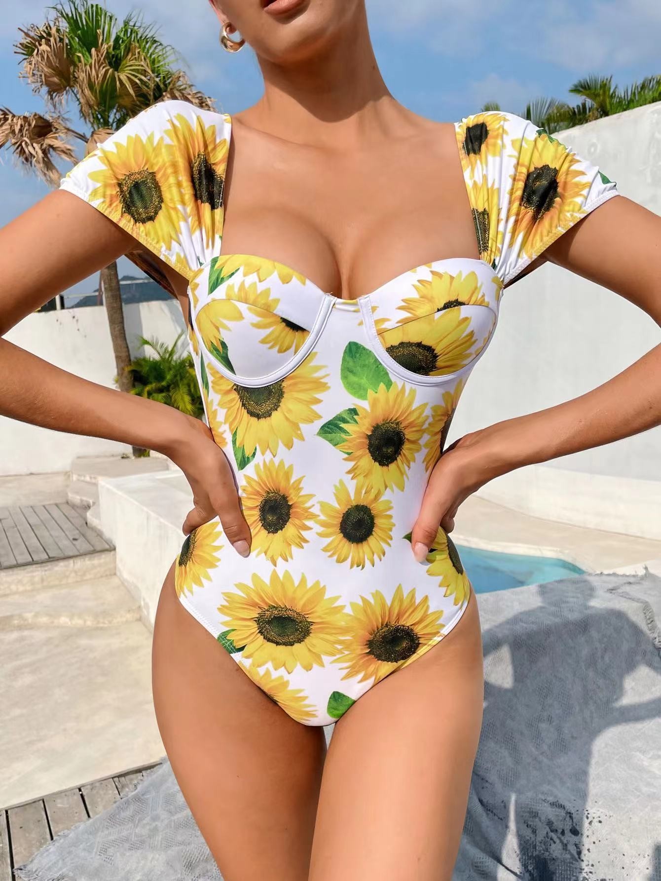 one pieces ,flower colour Sexy full Size Ladies Swimwear ,nylon fabric