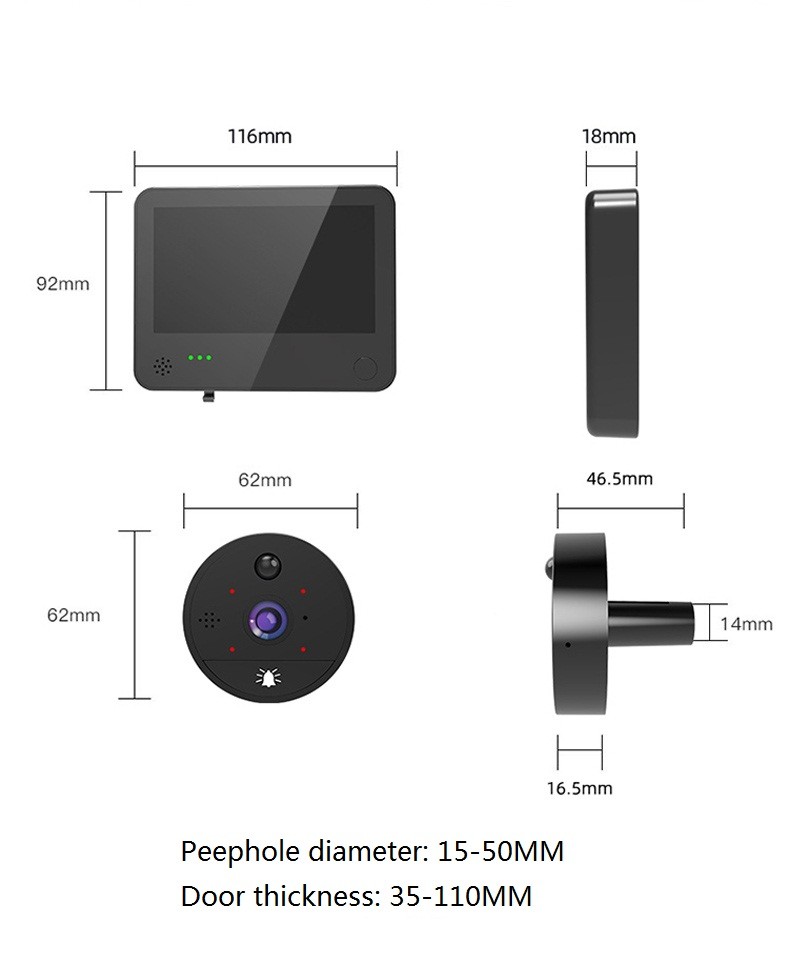 Call Button Peephole Ring Doorbell 2MP resolution Colour Camera