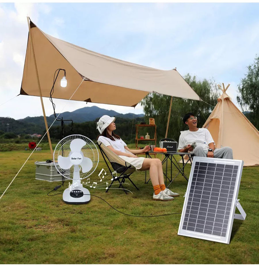 Energy Table 12inch Rechargeable Fans DC Solar With Panel And Lights