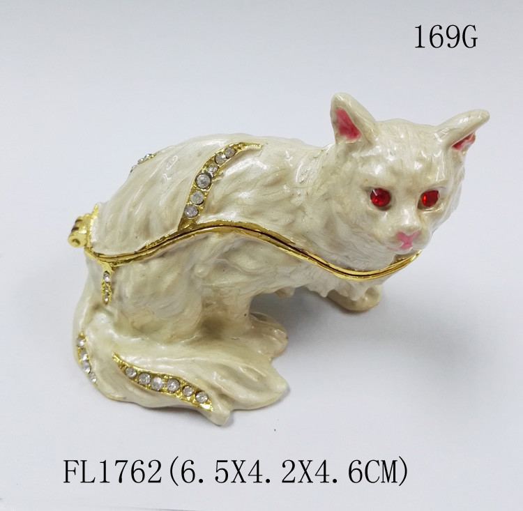 Fashion Pink Cat trinket boxes with crystal Rhinestone metal cat craft Jewelery Boxes decoration lady gift