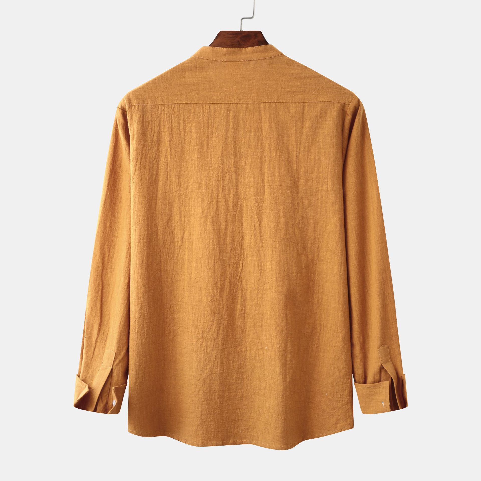 Advantageous Breathable Material Men's Orange Cotton Linen Shirt for Warm Weather