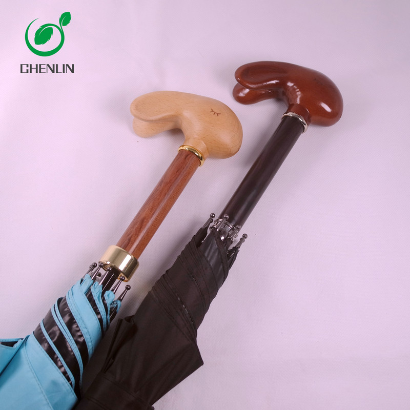 Multifunctional Beech Wooden Umbrella Handle , Animal Head Umbrella Handle With Hole