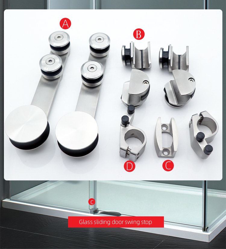 Sliding Shower Room Glass Door Accessories System Hardware Set in Silver/Black/Golden