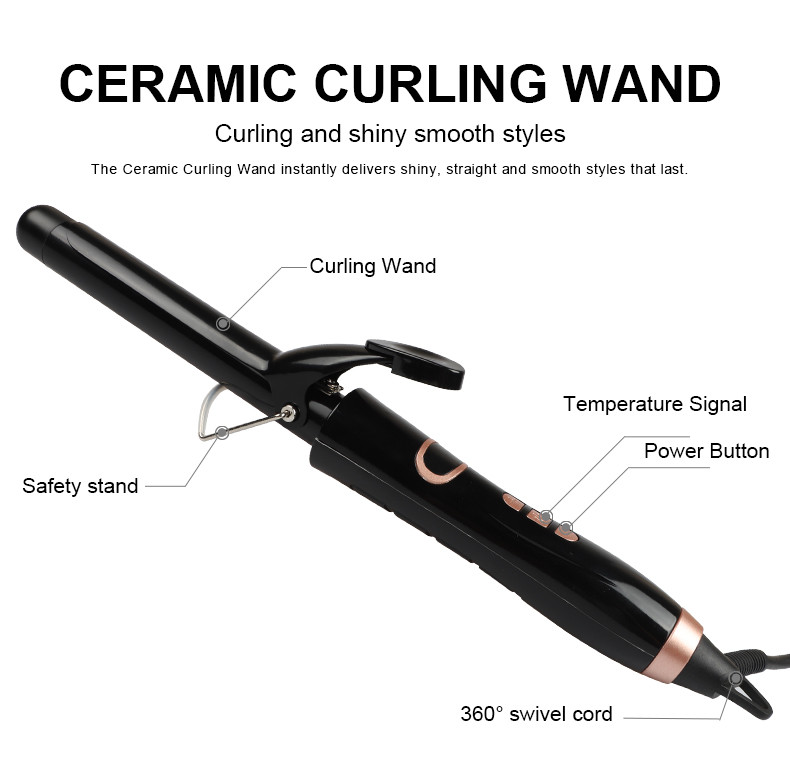 Tourmaline Ceramic Hair Curler , 25mm Barrel Hair Styler Curling Wand