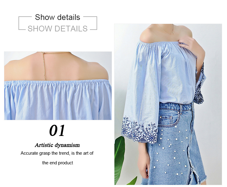 Fashionable Floral Off Shoulder Ladies Denim Top , Off Crop Sexy Denim Blouse